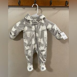 NWT Carter's Gray and White Polar Bear Print Winter Onesie